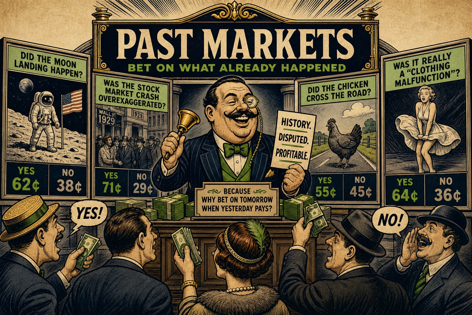 Satirical illustration: A Prediction Market About the Past? Sure, Why Not!